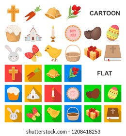 Easter is a Christian holiday cartoon icons in set collection for design. Easter attributes vector symbol stock web illustration.