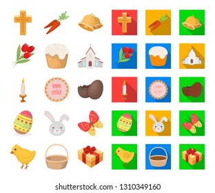 Easter is a Christian holiday cartoon,flat icons in set collection for design. Easter attributes vector symbol stock web illustration.