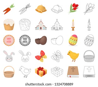Easter is a Christian holiday cartoon,outline icons in set collection for design. Easter attributes vector symbol stock web illustration.