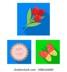 Easter is a Christian holiday flat icons in set collection for design. Easter attributes vector symbol stock web illustration.