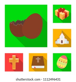 Easter is a Christian holiday flat icons in set collection for design. Easter attributes vector symbol stock web illustration.