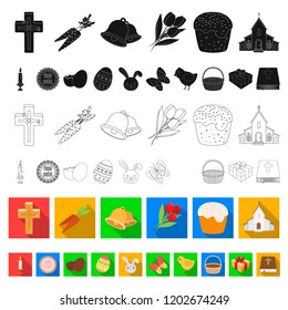 Easter is a Christian holiday flat icons in set collection for design. Easter attributes vector symbol stock web illustration.