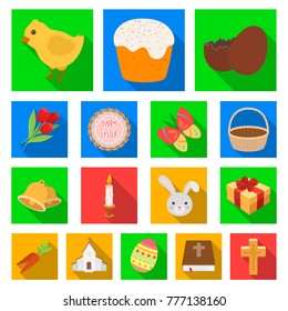 Easter is a Christian holiday flat icons in set collection for design. Easter attributes vector symbol stock web illustration.