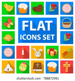 Easter is a Christian holiday flat icons in set collection for design. Easter attributes vector symbol stock web illustration.