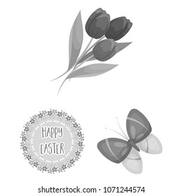 Easter is a Christian holiday monochrome icons in set collection for design. Easter attributes vector symbol stock web illustration.