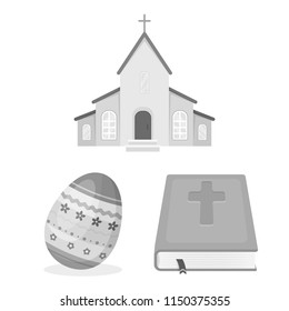 Easter is a Christian holiday monochrome icons in set collection for design. Easter attributes vector symbol stock web illustration.
