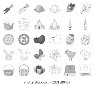Easter is a Christian holiday monochrome,outline icons in set collection for design. Easter attributes vector symbol stock web illustration.