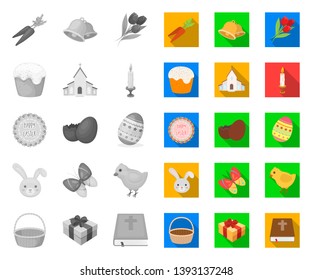 Easter is a Christian holiday mono,flat icons in set collection for design. Easter attributes vector symbol stock web illustration.