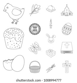 Easter is a Christian holiday outline icons in set collection for design. Easter attributes vector symbol stock web illustration.