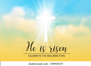 easter christian motive,with text He is risen, vector illustration, eps 10