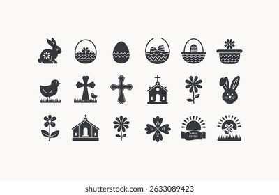 Easter and Christian Symbols Vector Icons Set