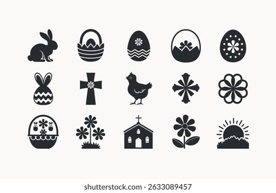 Easter and Christian Symbols Vector Icons Set