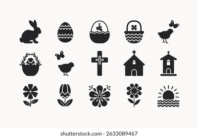 Easter and Christian Symbols Vector Icons Set