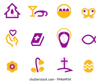 Easter and christianity icon set isolated on white ( purple )