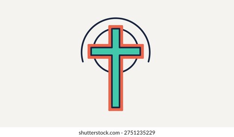 Easter Church Cross Icon Flat Vector Illustration Design