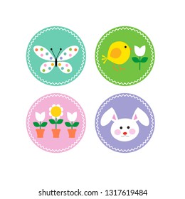 Easter circle icons with bunny chick and flowers
