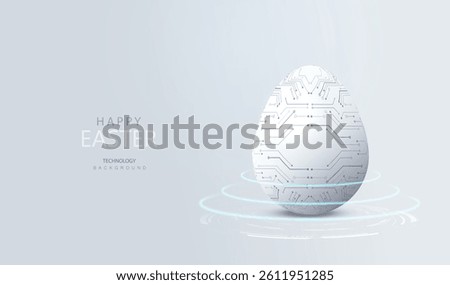 easter circuit 3d egg, ai technology background, future electronic holiday card, gray vector