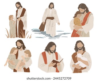 Easter clipart, Jesus silhouettes, Christian vector illustration set