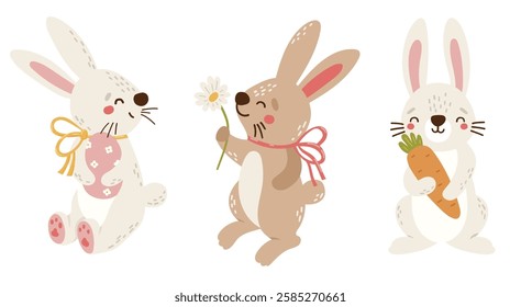 Easter clipart vector, Spring bunnies set, Cute rabbits animals