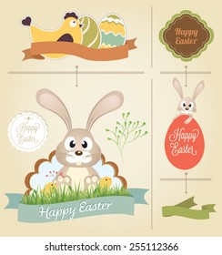 Easter collection of Labels and vector element with retro vintage styled design
