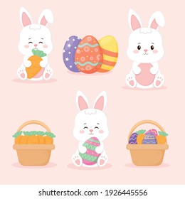 Easter Collection. Little bunny and easter eggs. 