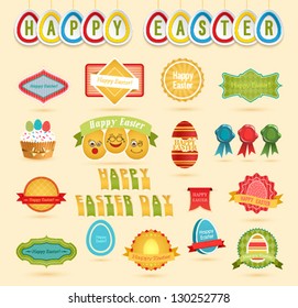 Easter collection:  set of labels, emblems, ribbons  and other elements. Vector illustration.