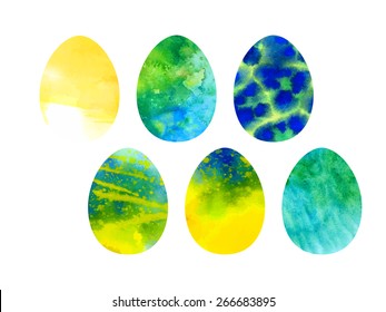Easter  collection of watercolor colored vector eggs