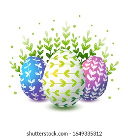 Easter color decorated eggs on white background for Your greeting card design