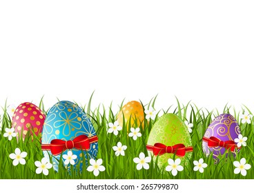 Easter color eggs on green grass