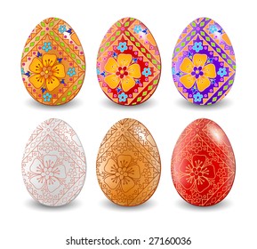 Easter color eggs painted by patterns, vector illustration