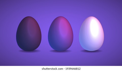 Easter color eggs set kit neon club purple isoleted vector eps edit