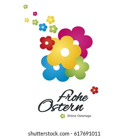 Easter color flowers white background Spanish text