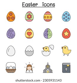 Easter color line icon set