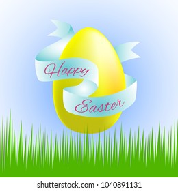 Easter - color picture with golden egg and blue ribbon