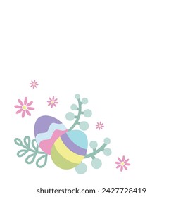 Ilustración de vector de color de Pascua. Flores y huevos de Pascua. Marco. Postal.