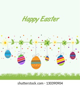 Easter colored  eggs and flowers greeting card