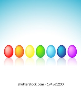Easter colored eggs on a blue background. Vector illustration.