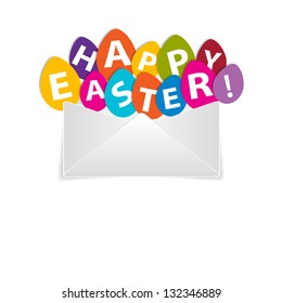 Easter colored eggs on envelope with copy space 