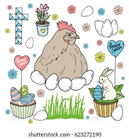 Easter colored set. Vector stock illustration. 