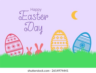 Easter colorful eggs with bunny in grass