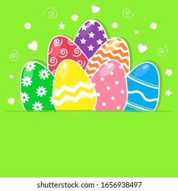 Easter colorful eggs card vector illustration background.