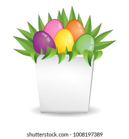 Easter Colorful Eggs and Flower Leafs in Vase