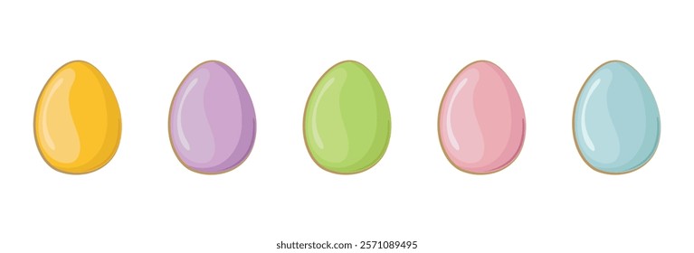 Easter colorful eggs. Happy Easter gift in flat style. Set Vector holiday decorations. Egg shaped cookies.