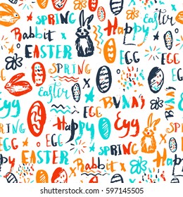 Easter colorful grunge background. Seamless pattern for spring decoration. Creative free style design. Vector