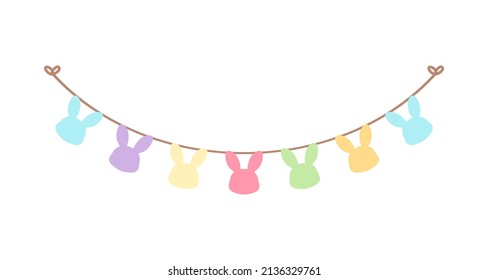 Easter colorful pastel rabbit head bunting clipart