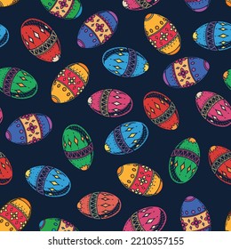 Easter colorful pattern seamless vintage chicken eggs with different tracery for observing Easter traditions from Christian culture vector illustration