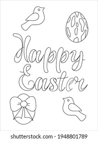 Easter coloring book. Lettering with butterflies. Outline vector illustration.