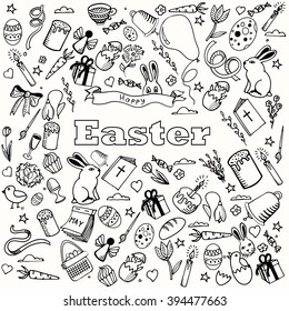 Easter coloring book line art design vector illustration. Colored design elements. Separate objects