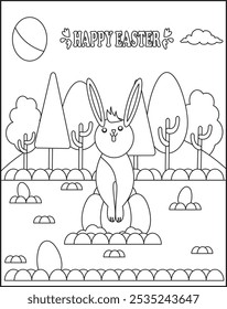 Easter Coloring Book Pages for Kids, Children Easter Coloring Pages For Kids, Bunny Coloring Pages For Kids, Easter Egg.