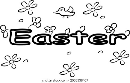 Easter. Coloring book, text. Coloration page for kids or adult. Vector illustration modern